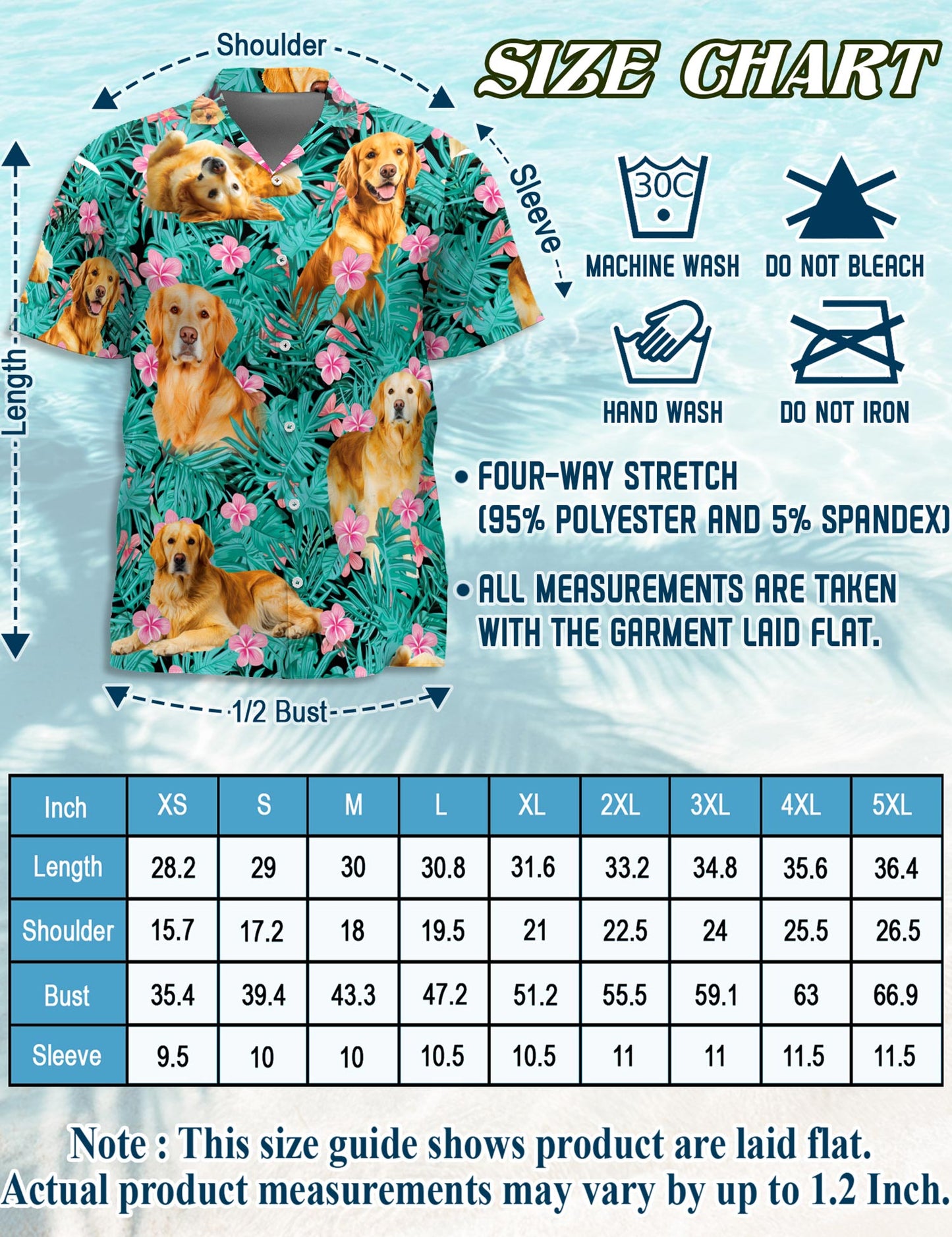 Netecom Golden Retriever Hawaiian Shirt for Men, Tropical Style, Button Down Summer Beach Short Sleeve, S-5XL