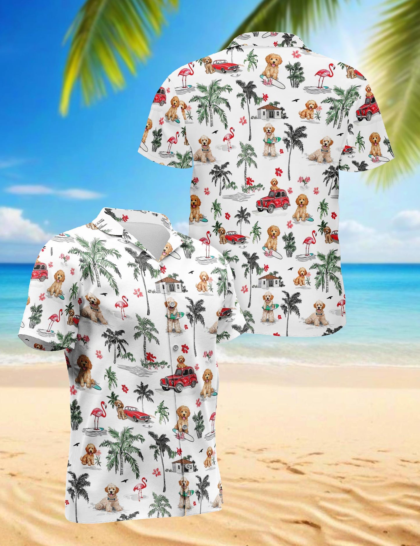 Netecom Goldendoodle Hawaiian Shirt for Men, Tropical Style, Button Down Summer Beach Short Sleeve, S-5XL