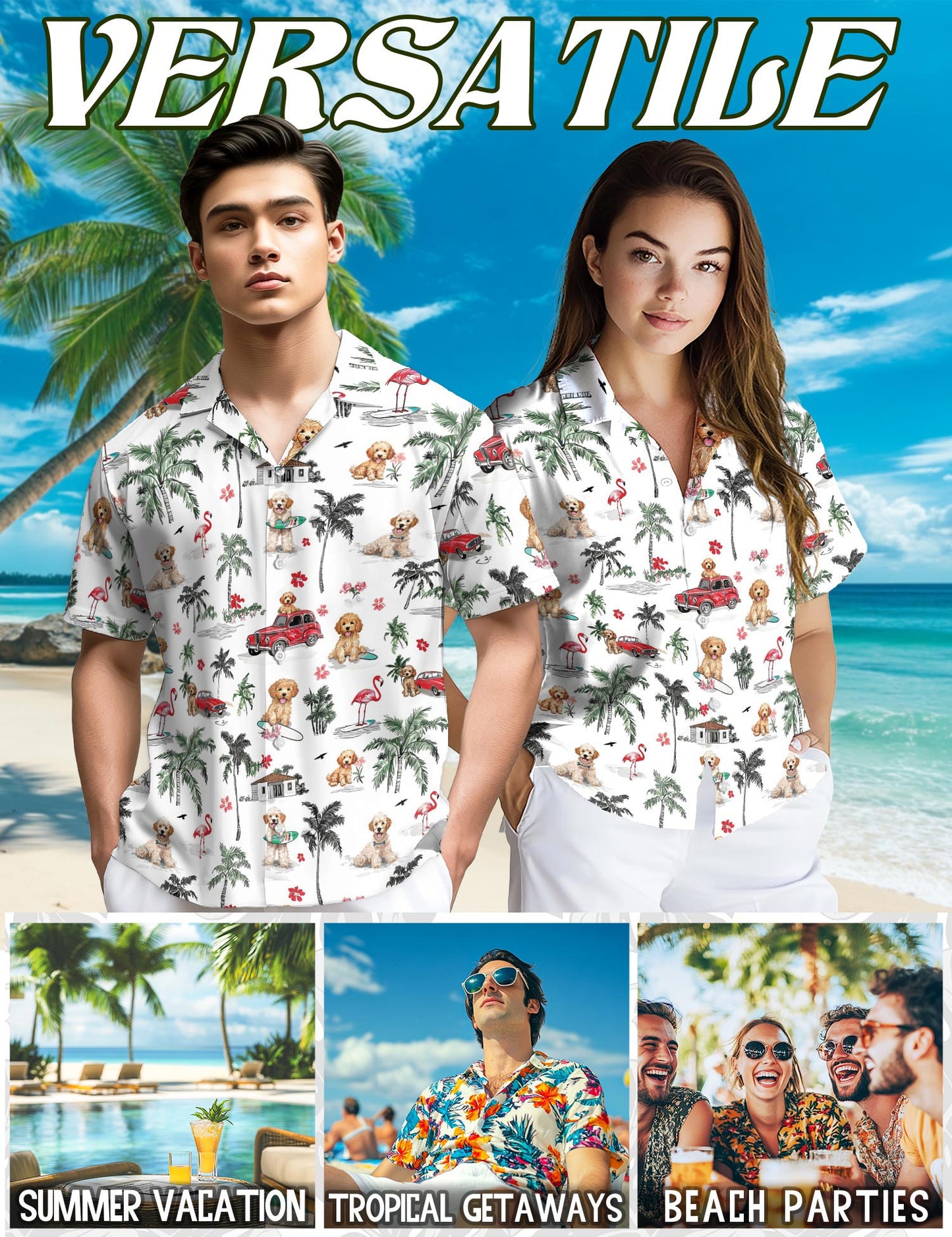 Netecom Goldendoodle Hawaiian Shirt for Men, Tropical Style, Button Down Summer Beach Short Sleeve, S-5XL