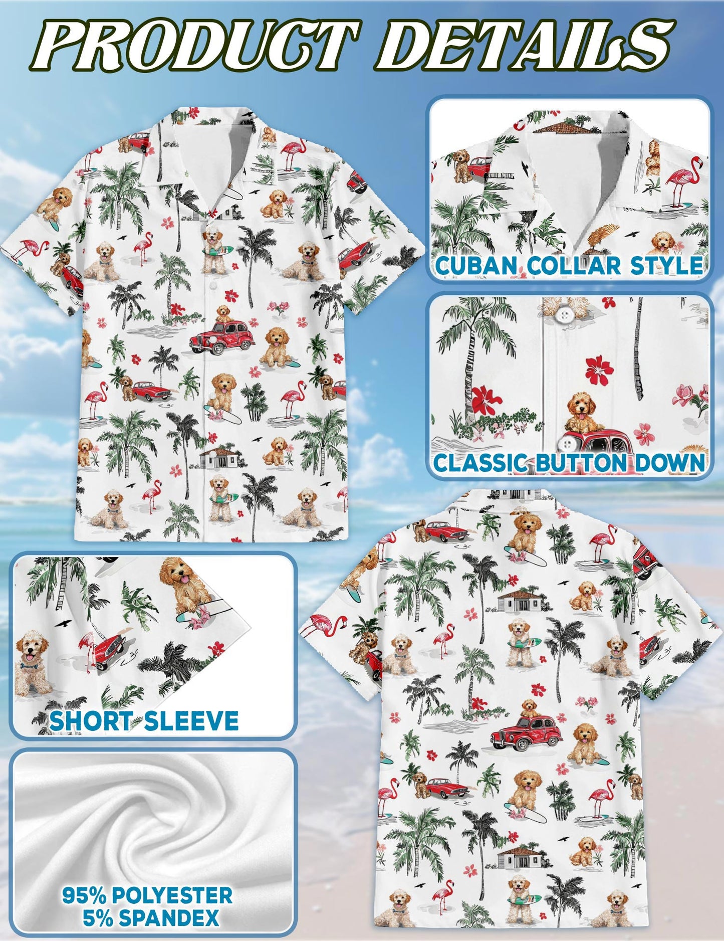 Netecom Goldendoodle Hawaiian Shirt for Men, Tropical Style, Button Down Summer Beach Short Sleeve, S-5XL