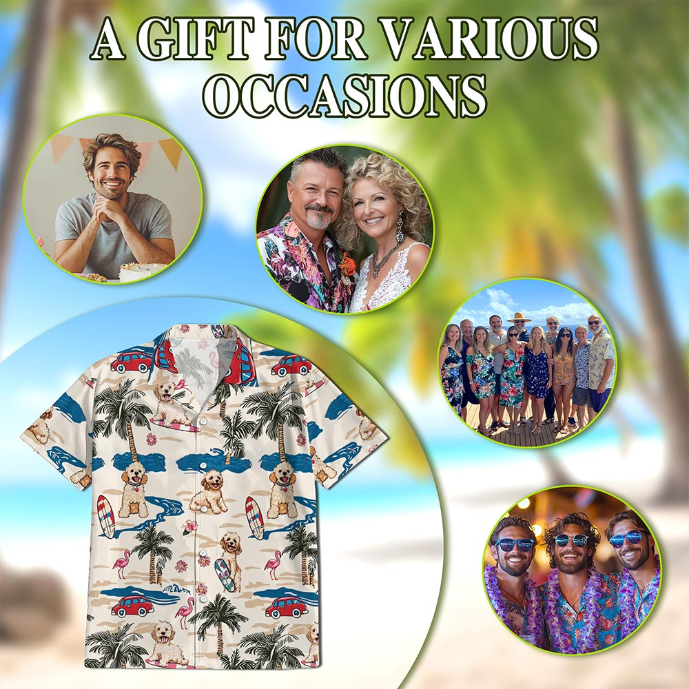 Netecom Goldendoodle Hawaiian Shirt for Men, Button Down Summer Beach Short Sleeve, Dog Lover Gifts, Tropical Style, S-5XL