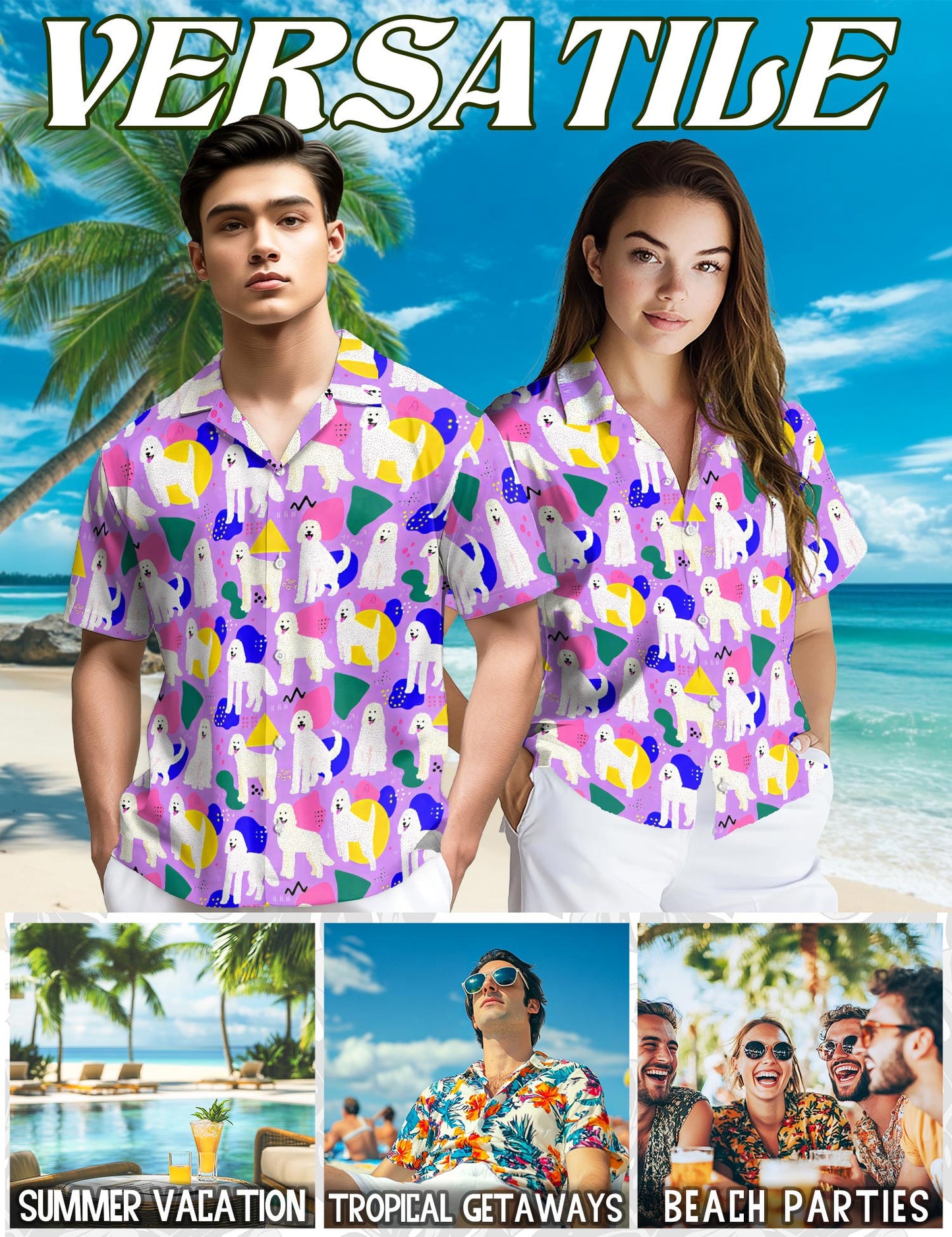 Netecom Goldendoodles Hawaiian Shirt for Men, Retro Style, Button Down Summer Beach Short Sleeve, S-5XL