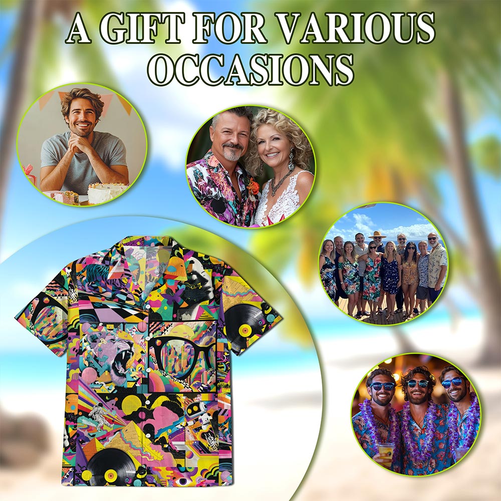 Netecom Graffiti Pop Art Hawaiian Shirt for Men Women, Lion Lover Gifts, Animal Button Down Summer Aloha Beach Shirts, S-5XL