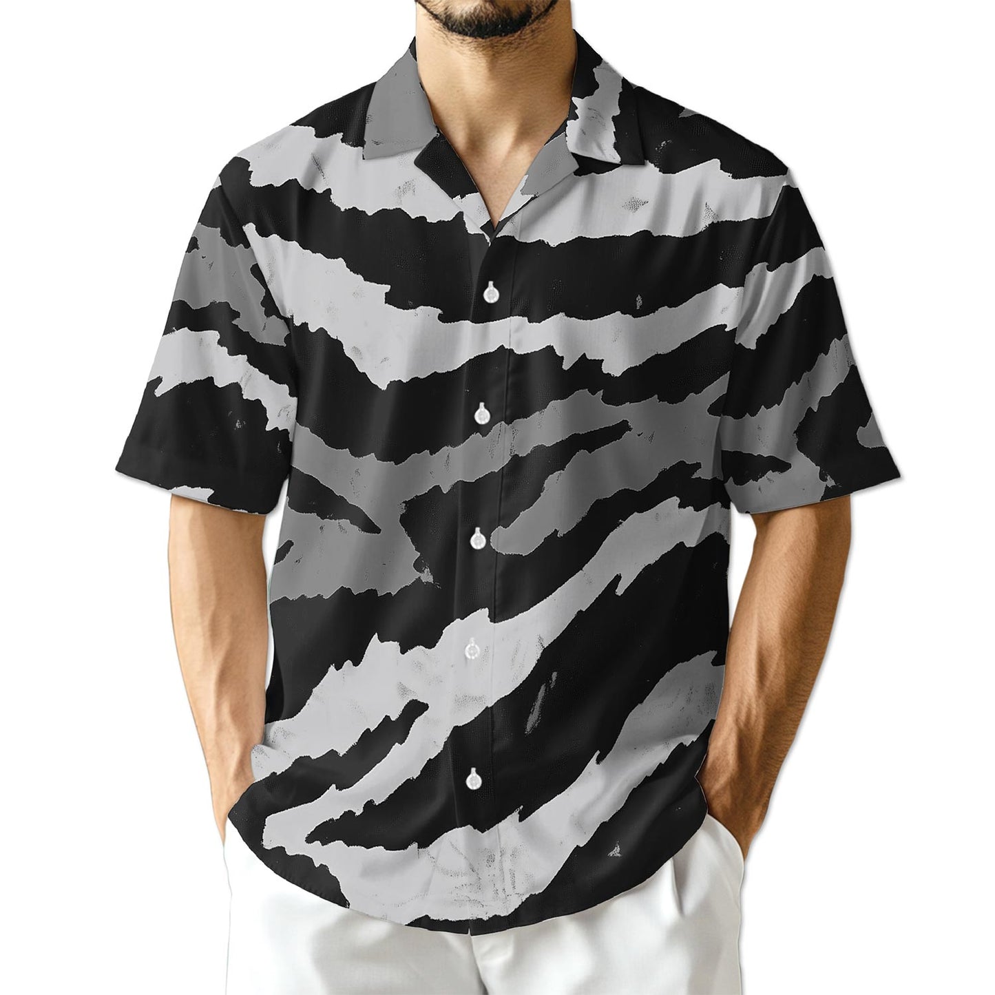 Netecom Grey Tiger Stripe Camouflage Hawaiian Shirt for Men