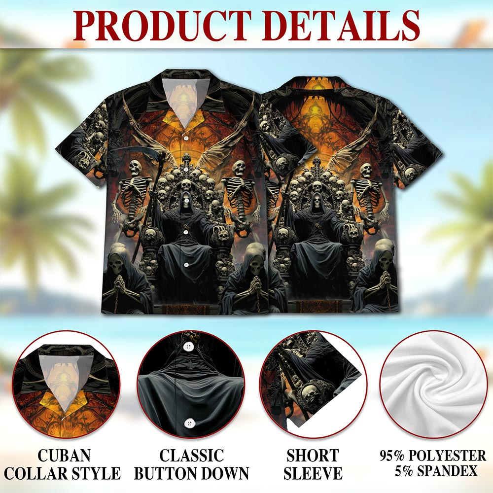 Netecom Grim Reaper Dark Skull Hawaiian Shirt for Men Women, Retro Button Down Summer Aloha Beach Short Sleeve Shirts, S-5XL