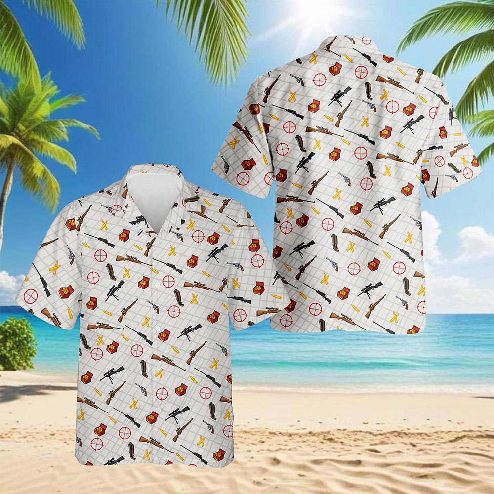 Netecom Guns And Ammo Minimalist Hawaiian Shirt for Men, Vintage Style, Button Down Summer Beach Short Sleeve, S-5XL