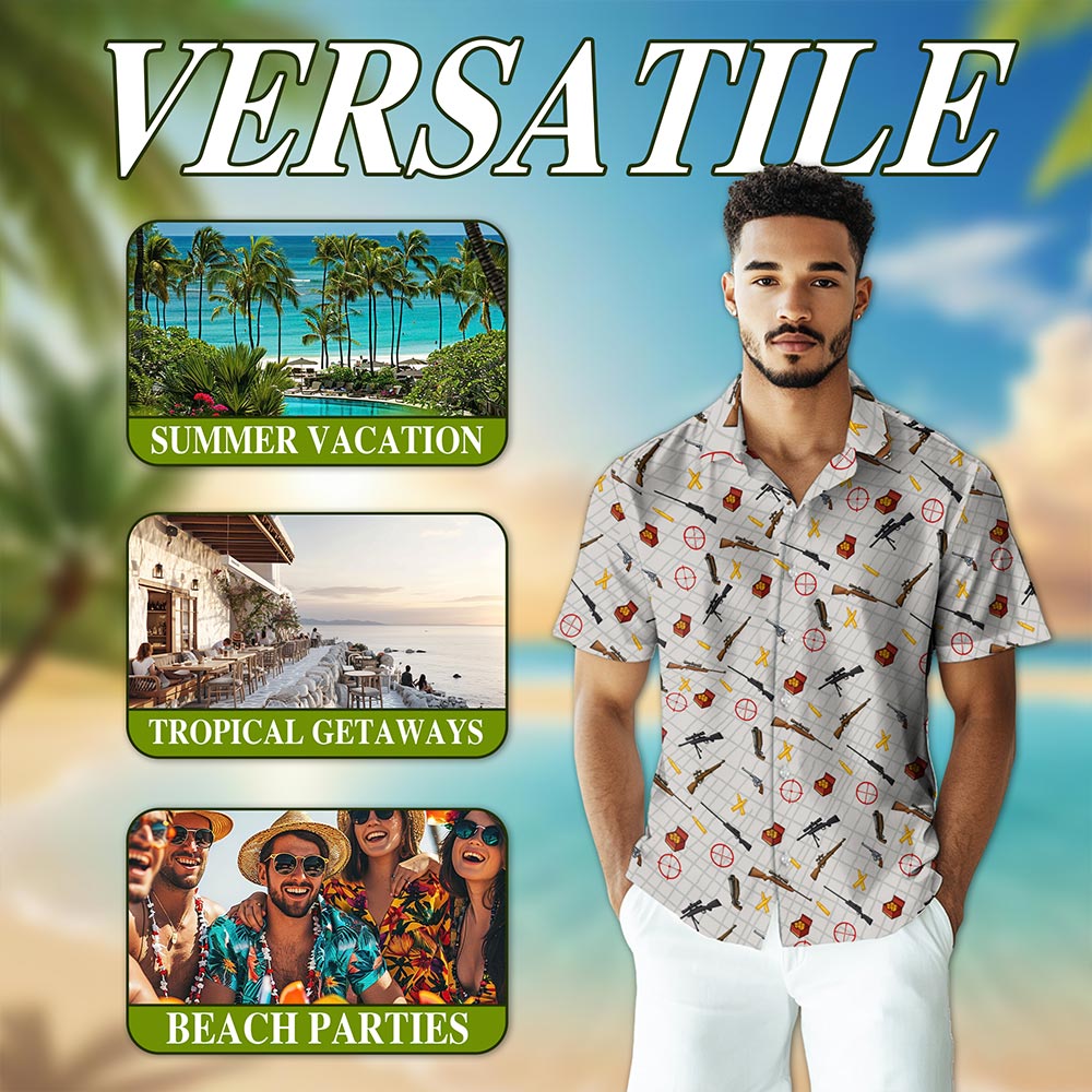 Netecom Guns And Ammo Minimalist Hawaiian Shirt for Men, Vintage Style, Button Down Summer Beach Short Sleeve, S-5XL