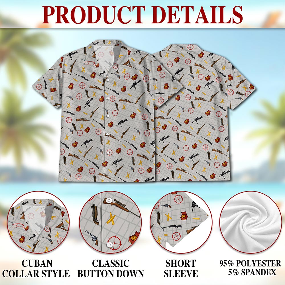 Netecom Guns And Ammo Minimalist Hawaiian Shirt for Men, Vintage Style, Button Down Summer Beach Short Sleeve, S-5XL
