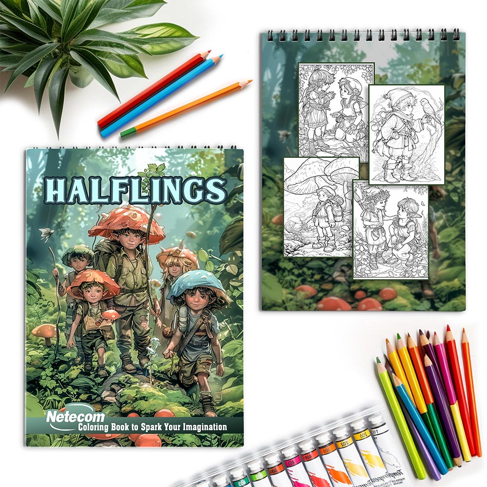 Netecom Halflings Spiral Coloring Book for Adults