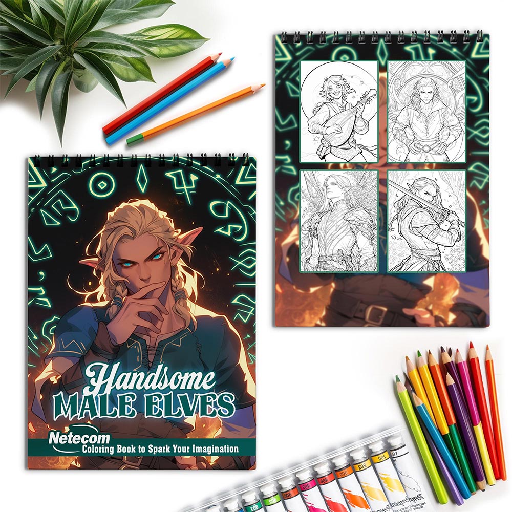 Netecom Handsome Male Elves Spiral Coloring Book for Adults