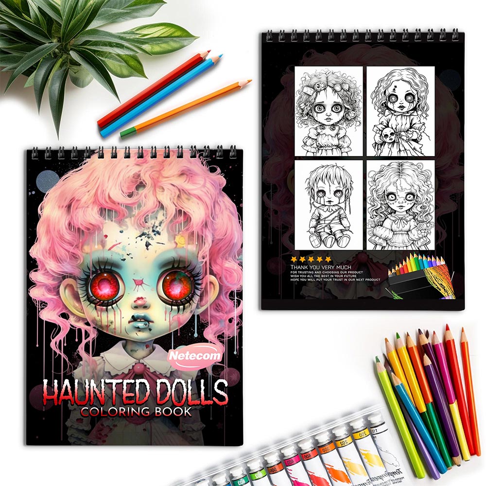 Netecom Haunted Dolls Spiral Coloring Book for Adults