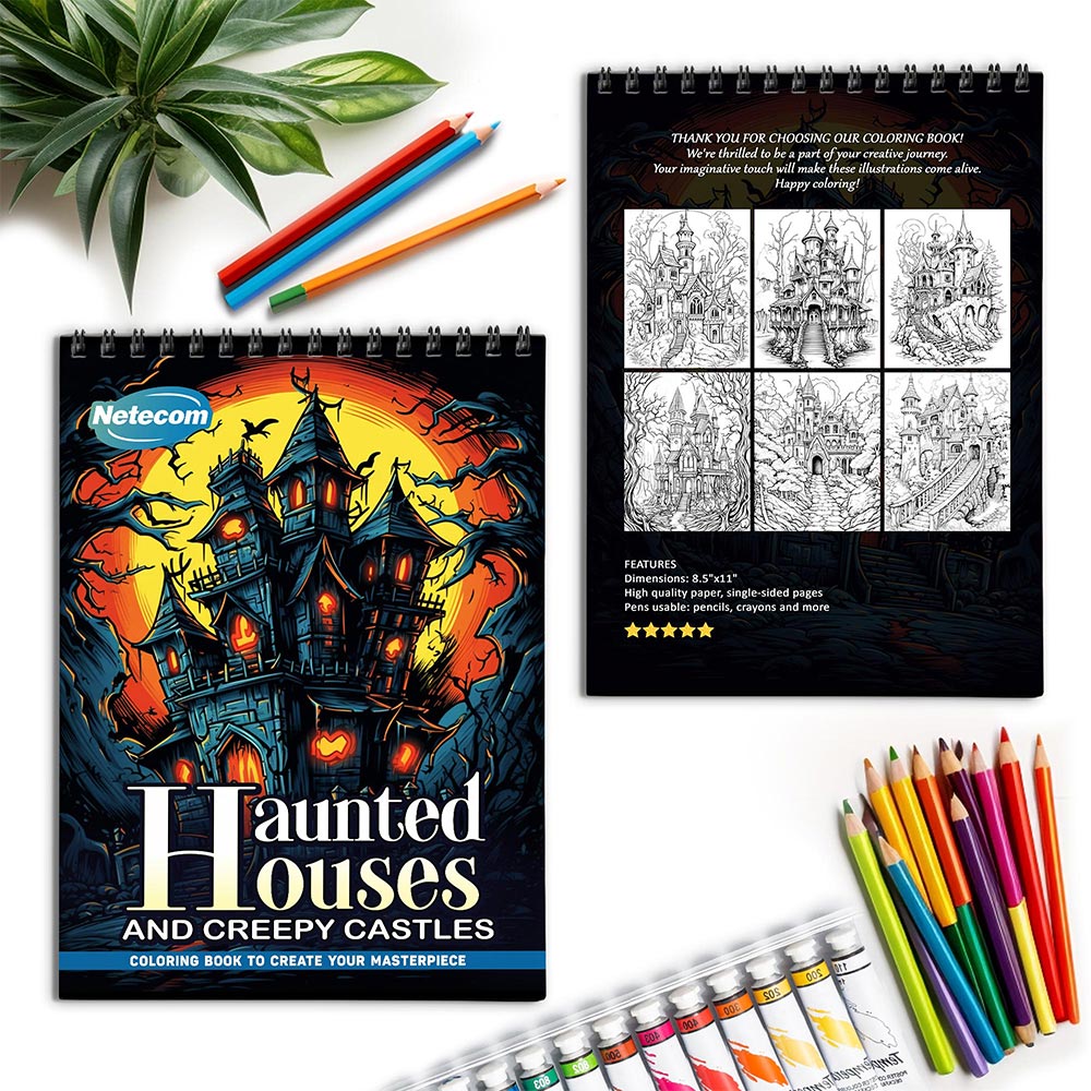 Netecom Haunted Houses and Creepy Castles Spiral Coloring Book for Adults