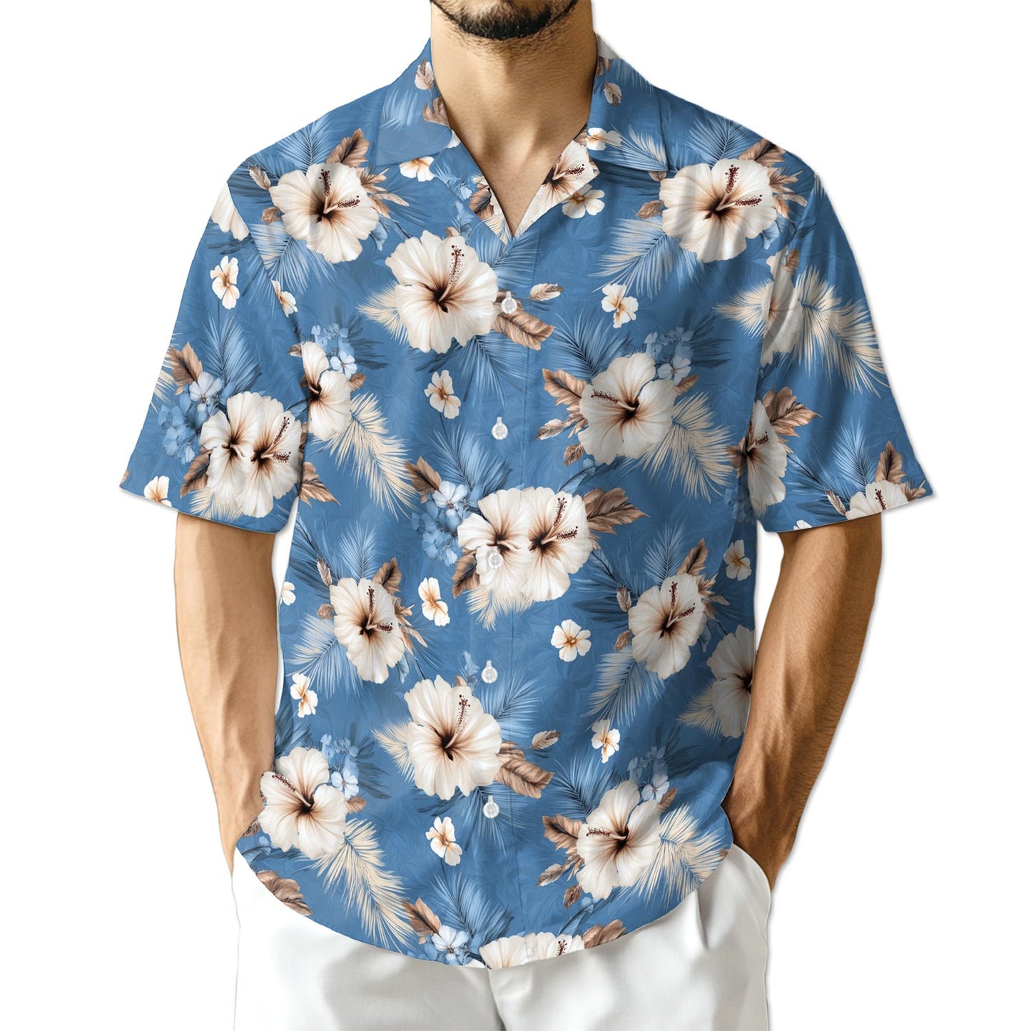 Netecom Hibiscus Flowers Hawaiian Shirt for Men