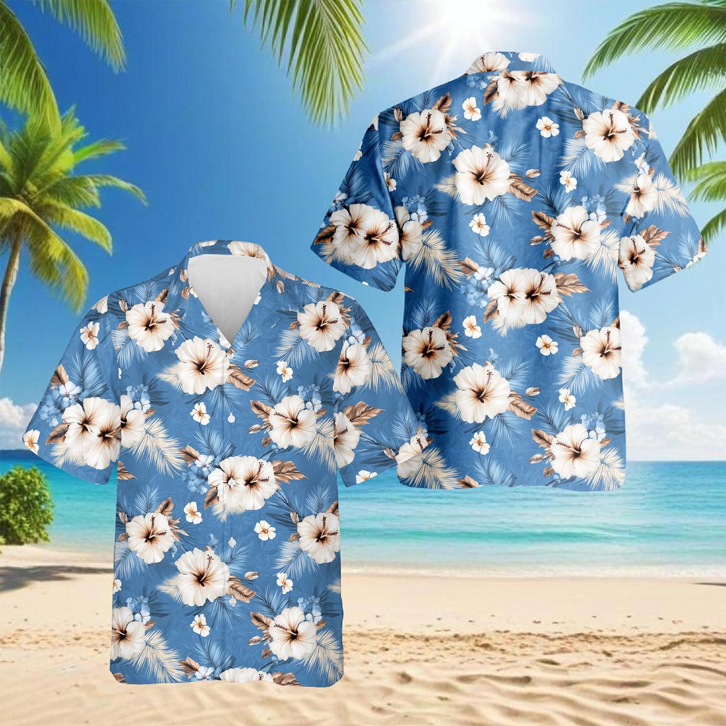 Netecom Hibiscus Flowers Hawaiian Shirt for Men, Button Down Summer Beach Short Sleeve, Tropical Style, Sizes S-5XL