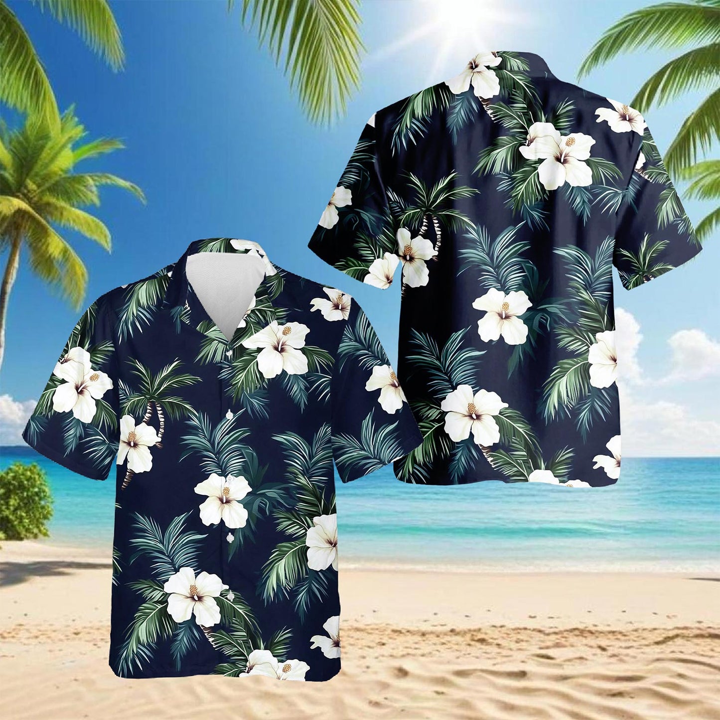 Netecom Hibiscus Island Hawaiian Shirt for Men, Tropical Style, Button Down Summer Beach Short Sleeve, S-5XL