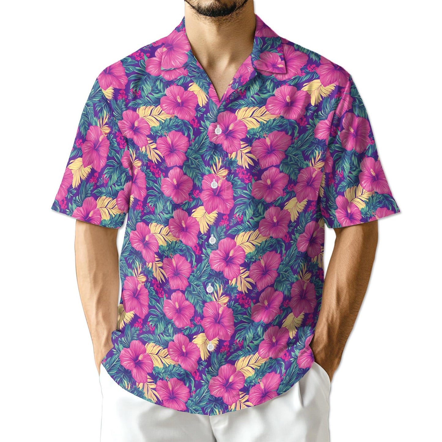 Netecom Hibiscus Purple Hawaiian Shirt for Men