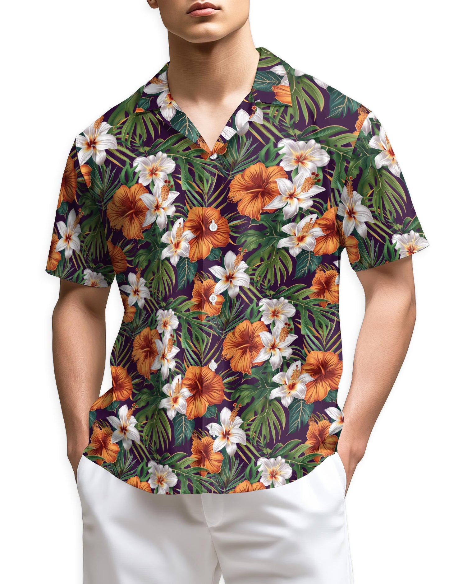 Netecom Hibiscus Purple Hawaiian Shirt for Men