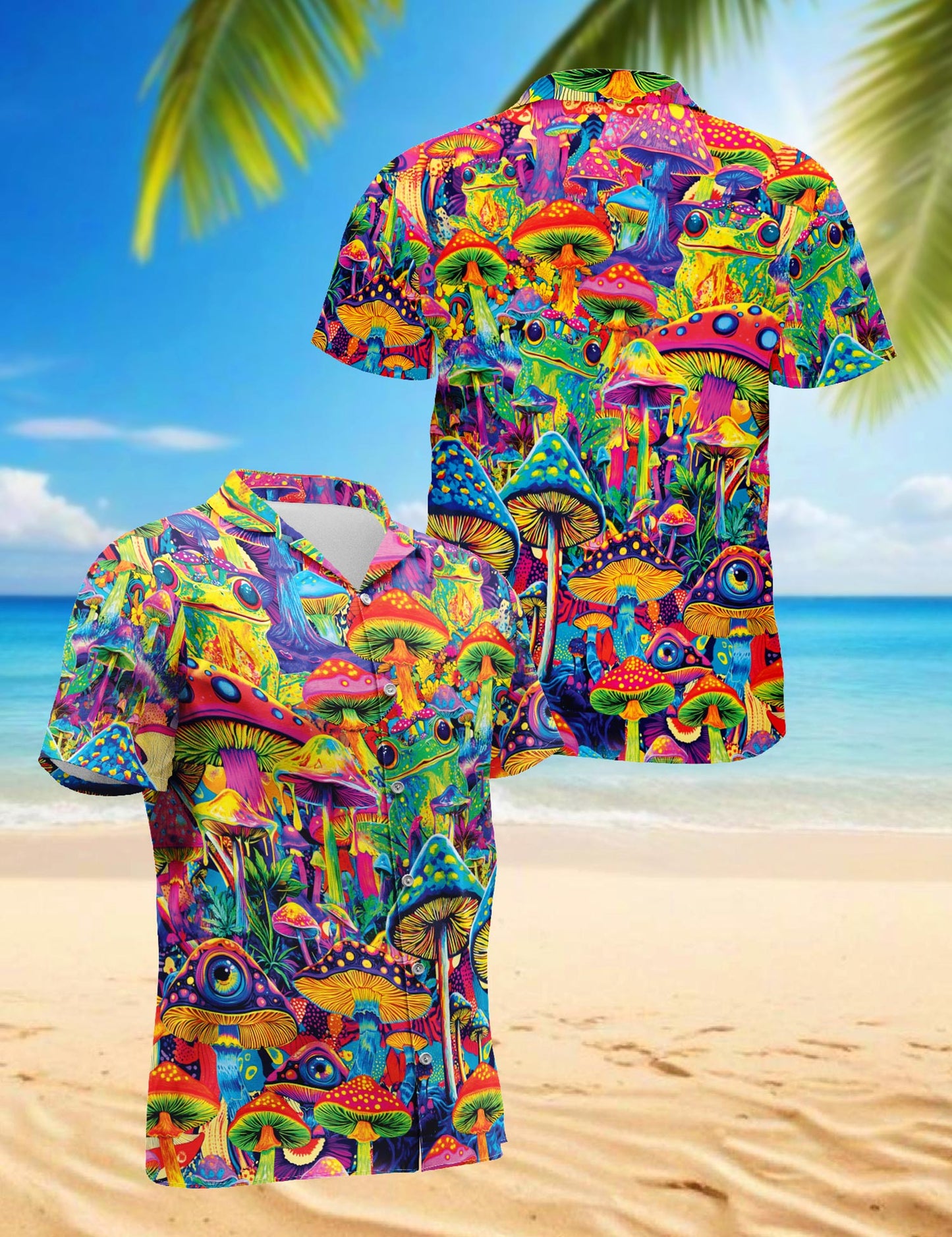 Netecom Hippie Mushroom Hawaiian Shirt for Men, Button Down Summer Beach Short Sleeve, S-5XL