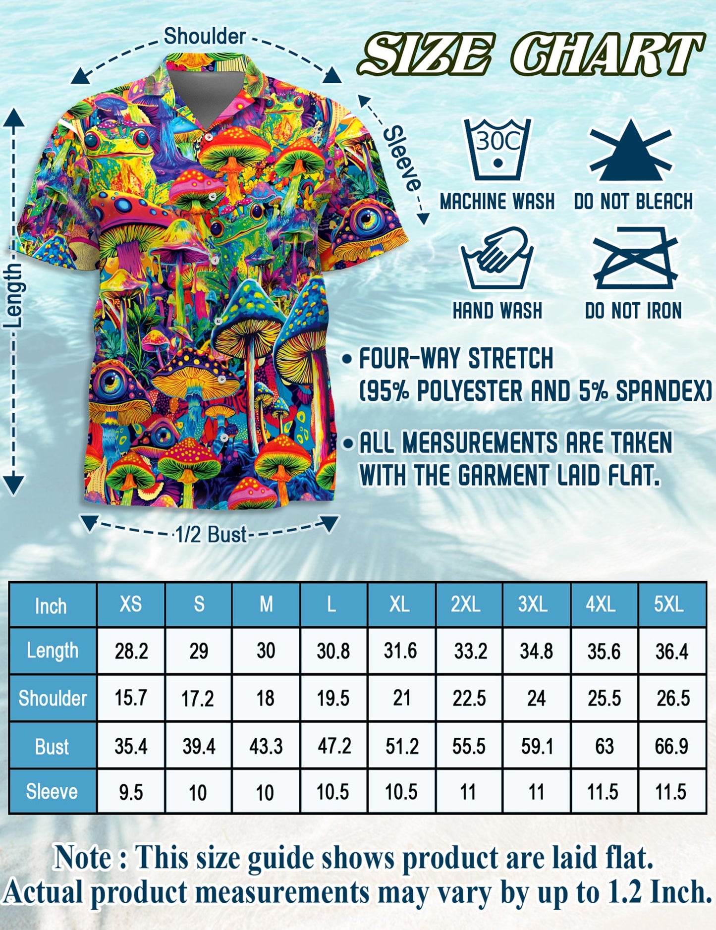 Netecom Hippie Mushroom Hawaiian Shirt for Men, Button Down Summer Beach Short Sleeve, S-5XL