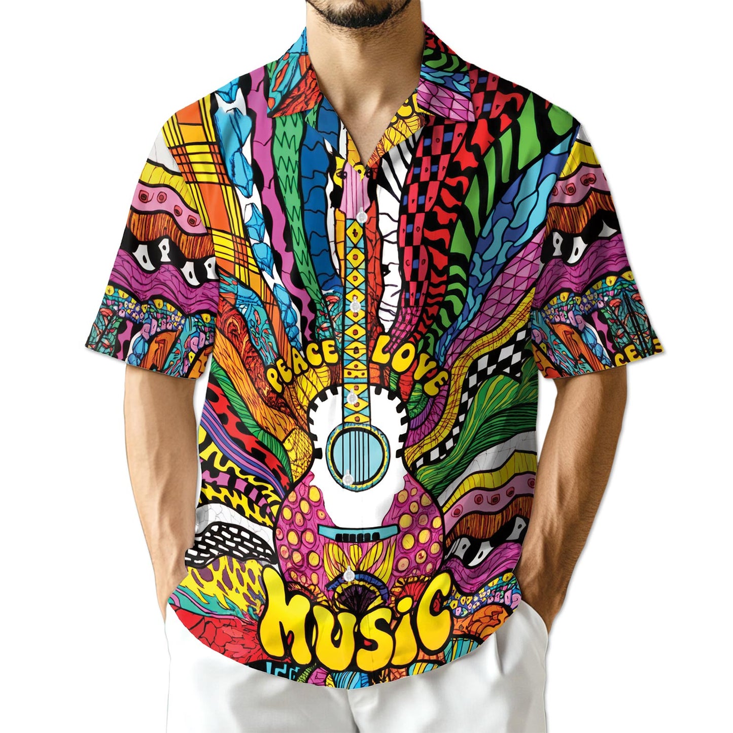 Netecom Hippie Peace Love Music Hawaiian Shirt for Men