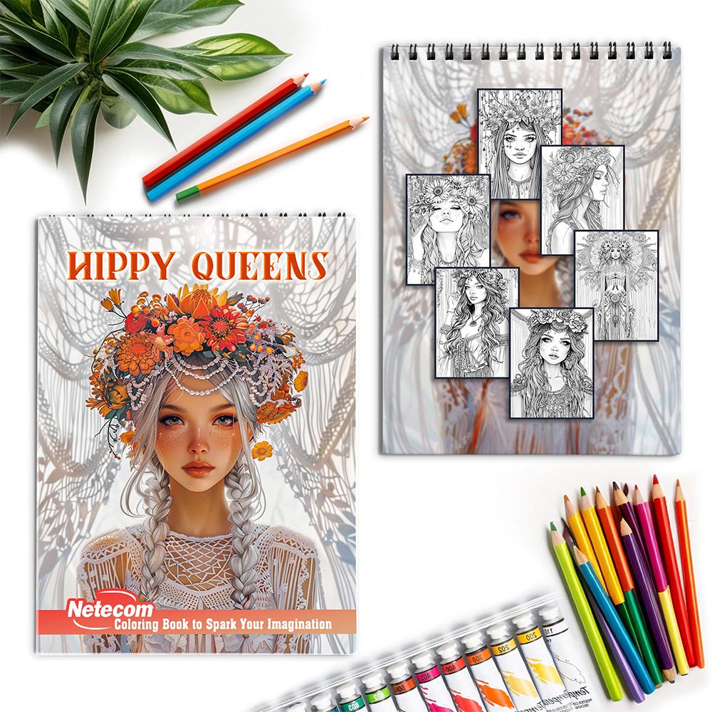 Netecom Hippy Queens Spiral Coloring Book for Adults