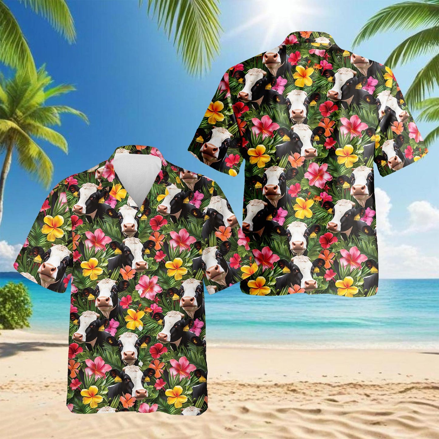 Netecom Holstein Cow Hawaiian Shirt for Men, Button Down Summer Beach Short Sleeve, Tropical Style, Sizes S-5XL