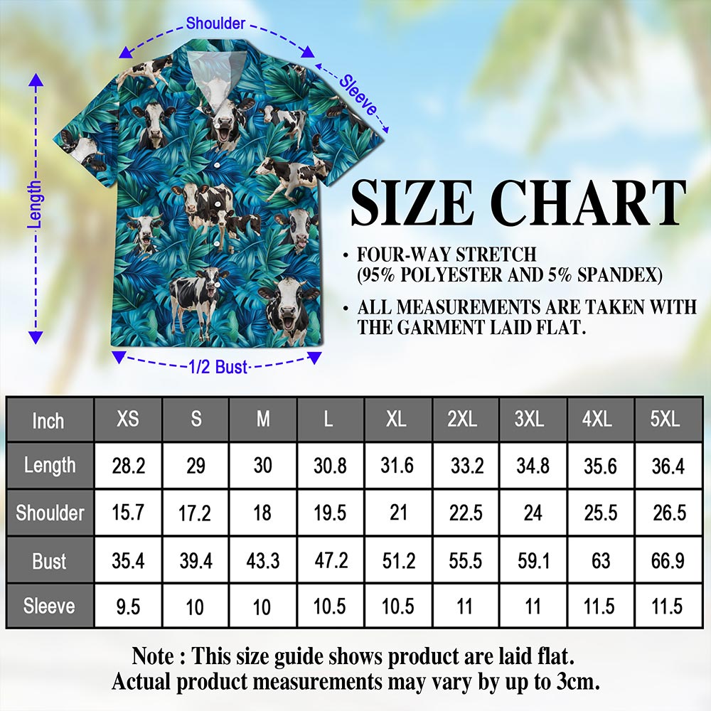 Netecom Holstein Friesian Cattle Hawaiian Shirt for Men, Tropical Holstein Cow Button Down Summer Beach Short Sleeve, S-5XL