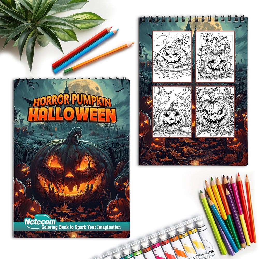 Netecom Horror Pumpkin Halloween Spiral Coloring Book for Adults