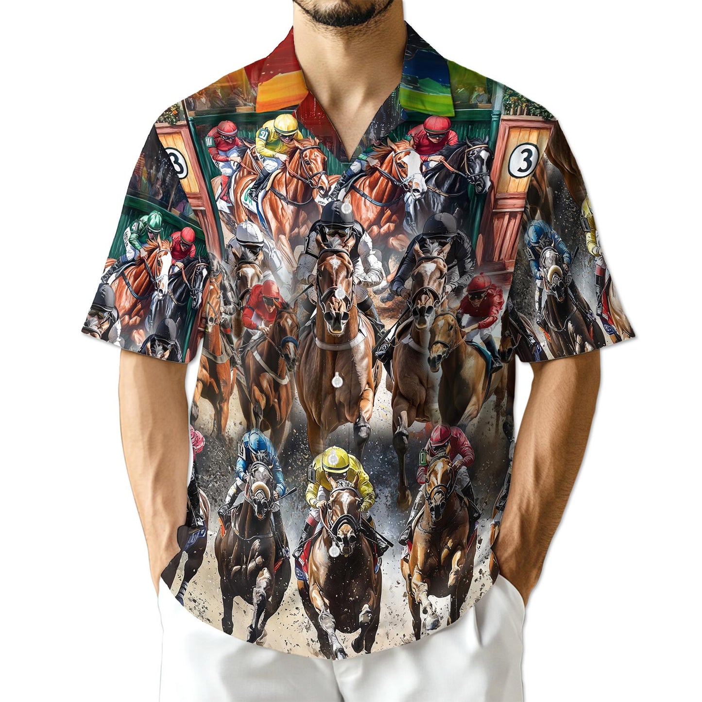 Netecom Horses Racing Hawaiian Shirt for Men