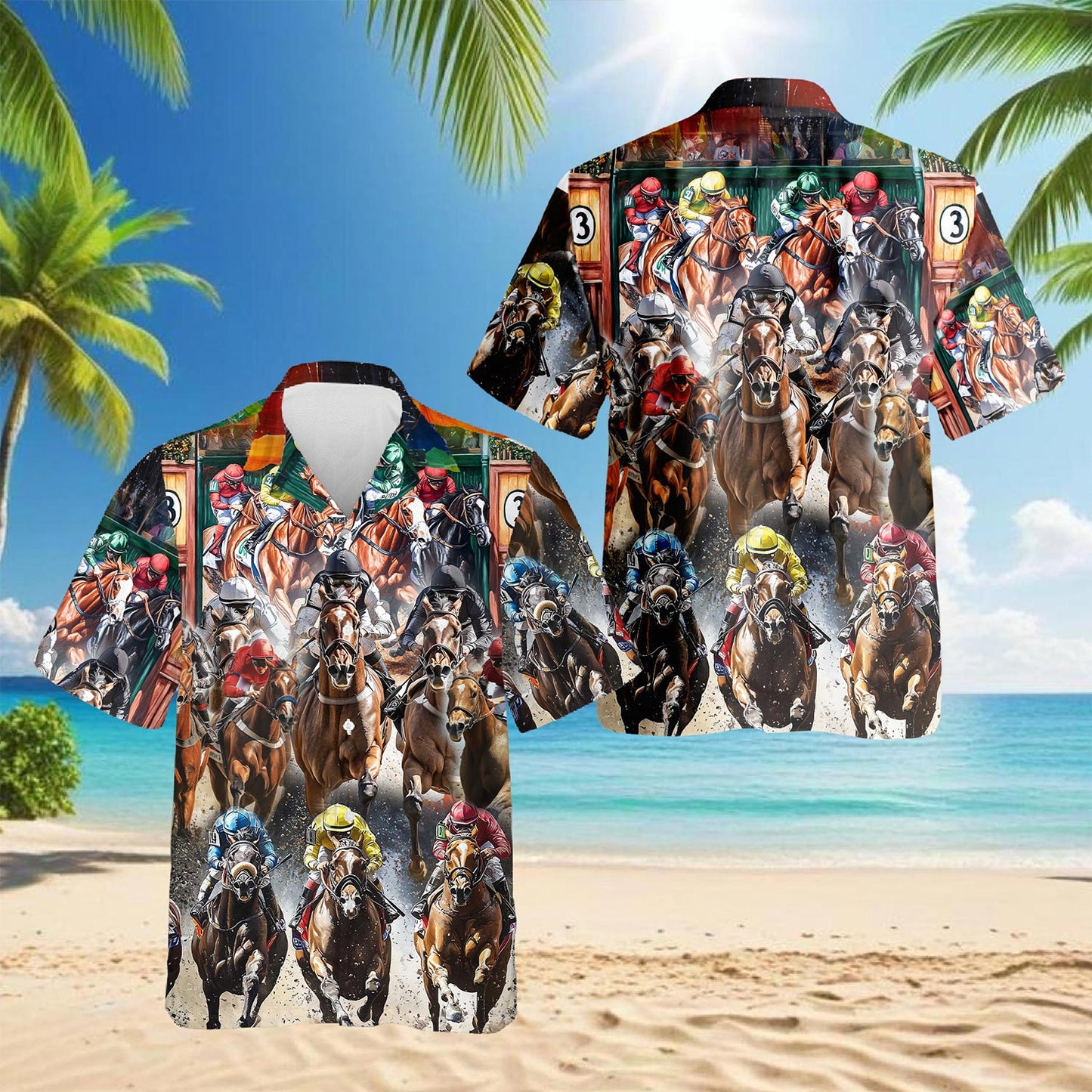 Netecom Horses Racing Hawaiian Shirt for Men, Equestrian Style, Button Down Summer Beach Short Sleeve, S-5XL