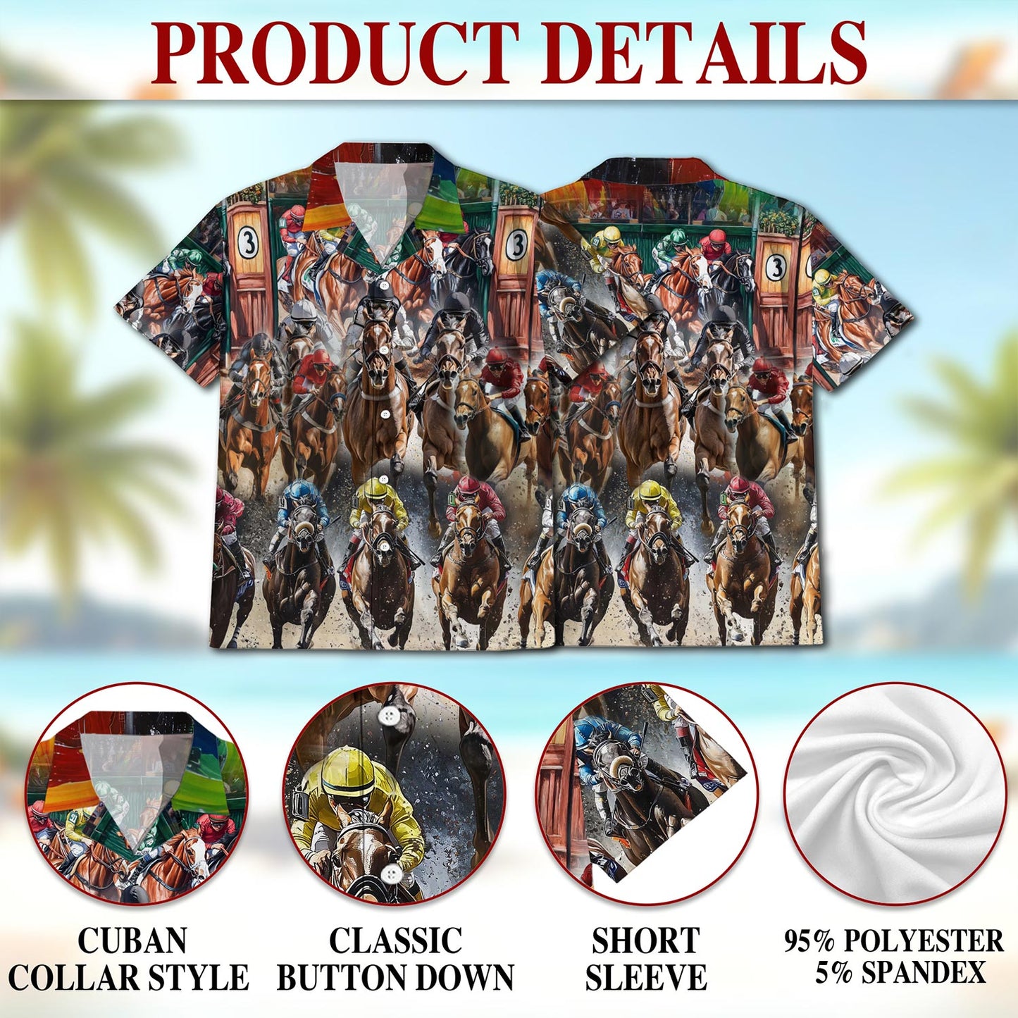 Netecom Horses Racing Hawaiian Shirt for Men, Equestrian Style, Button Down Summer Beach Short Sleeve, S-5XL