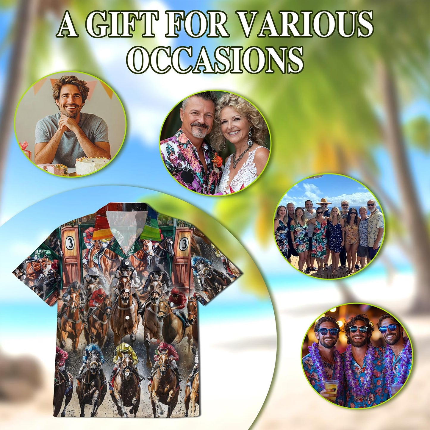 Netecom Horses Racing Hawaiian Shirt for Men, Equestrian Style, Button Down Summer Beach Short Sleeve, S-5XL