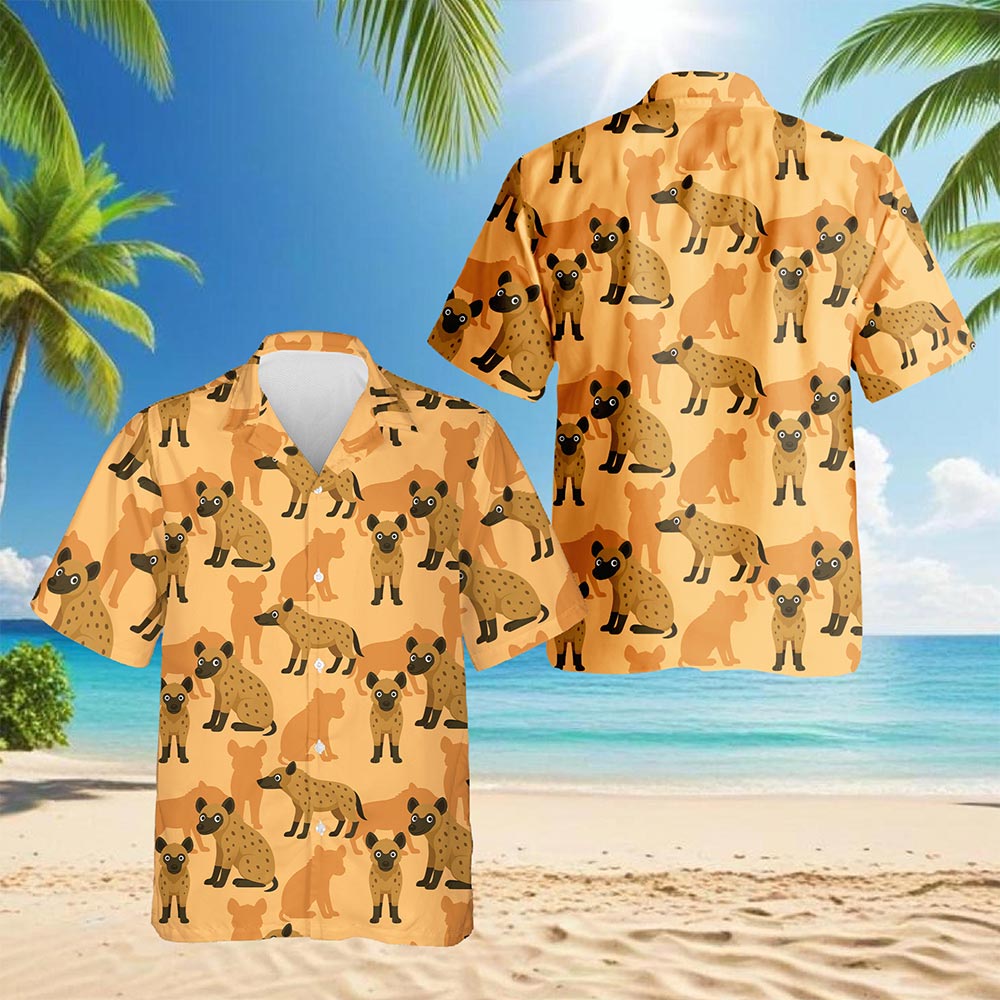 Netecom Hyena Pattern Hawaiian Shirt for Men, Retro Style, Button Down Summer Beach Short Sleeve, S-5XL