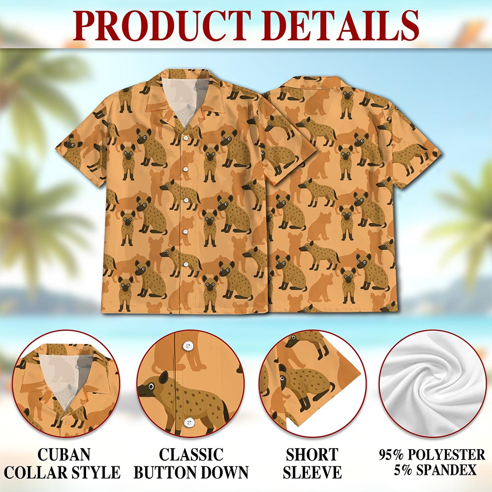 Netecom Hyena Pattern Hawaiian Shirt for Men, Retro Style, Button Down Summer Beach Short Sleeve, S-5XL