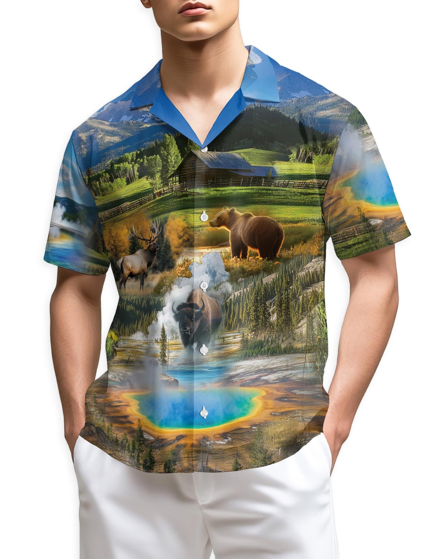 Netecom I Love Yellowstone National Park Hawaiian Shirt for Men
