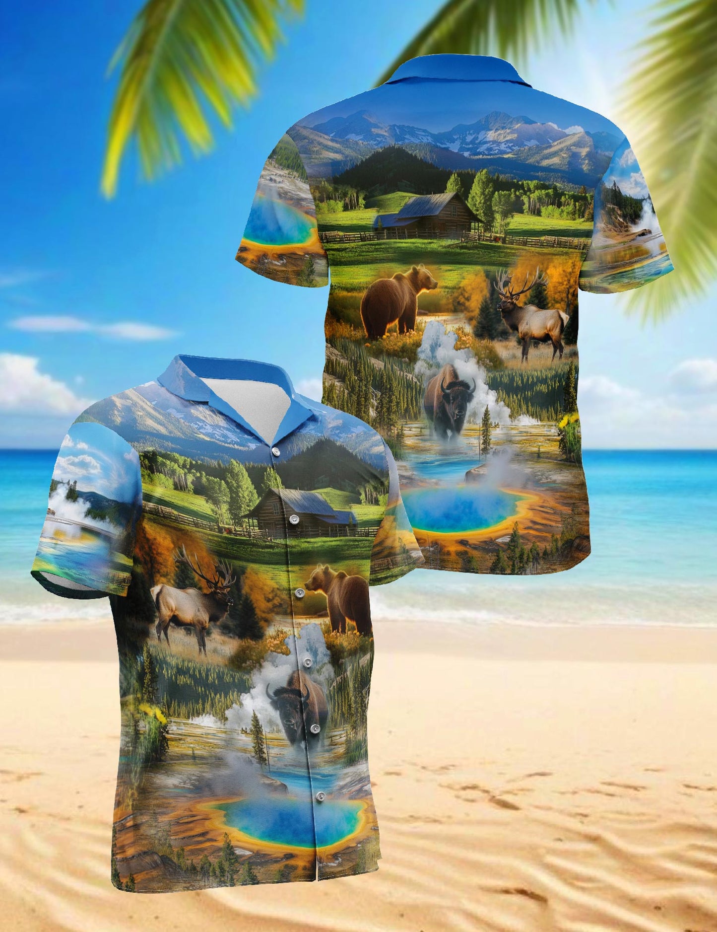 Netecom I Love Yellowstone National Park Hawaiian Shirt for Men, Button Down Summer Beach Short Sleeve, Sizes S-5XL
