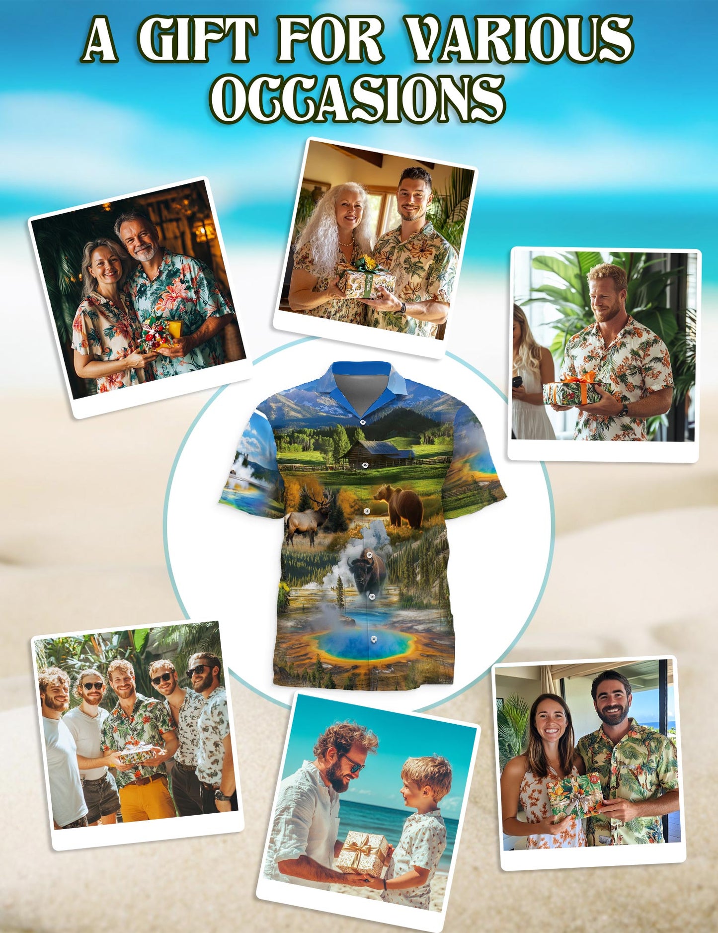 Netecom I Love Yellowstone National Park Hawaiian Shirt for Men, Button Down Summer Beach Short Sleeve, Sizes S-5XL