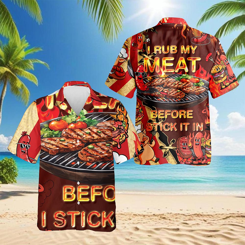 Netecom I Rub My Meat Hawaiian Shirt for Men, Button Down Summer Beach Short Sleeve, S-5XL