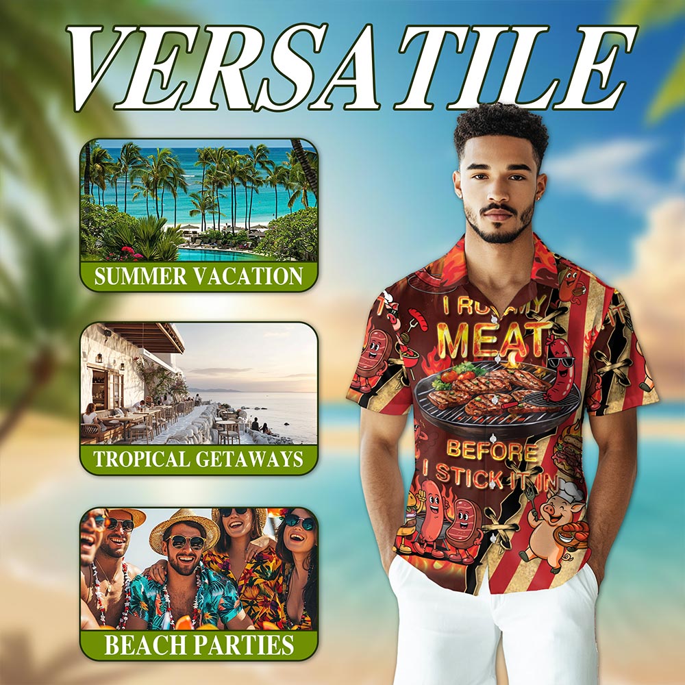 Netecom I Rub My Meat Hawaiian Shirt for Men, Button Down Summer Beach Short Sleeve, S-5XL