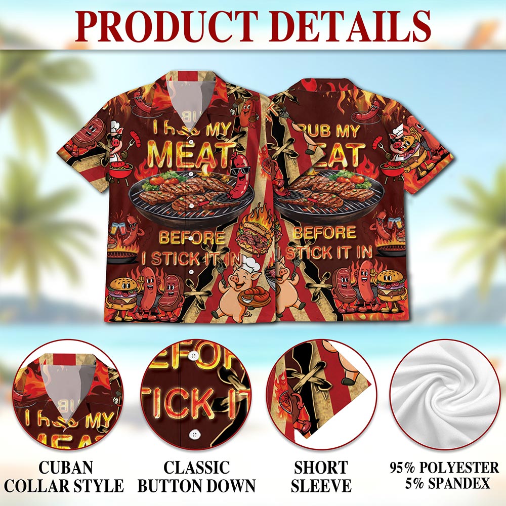 Netecom I Rub My Meat Hawaiian Shirt for Men, Button Down Summer Beach Short Sleeve, S-5XL