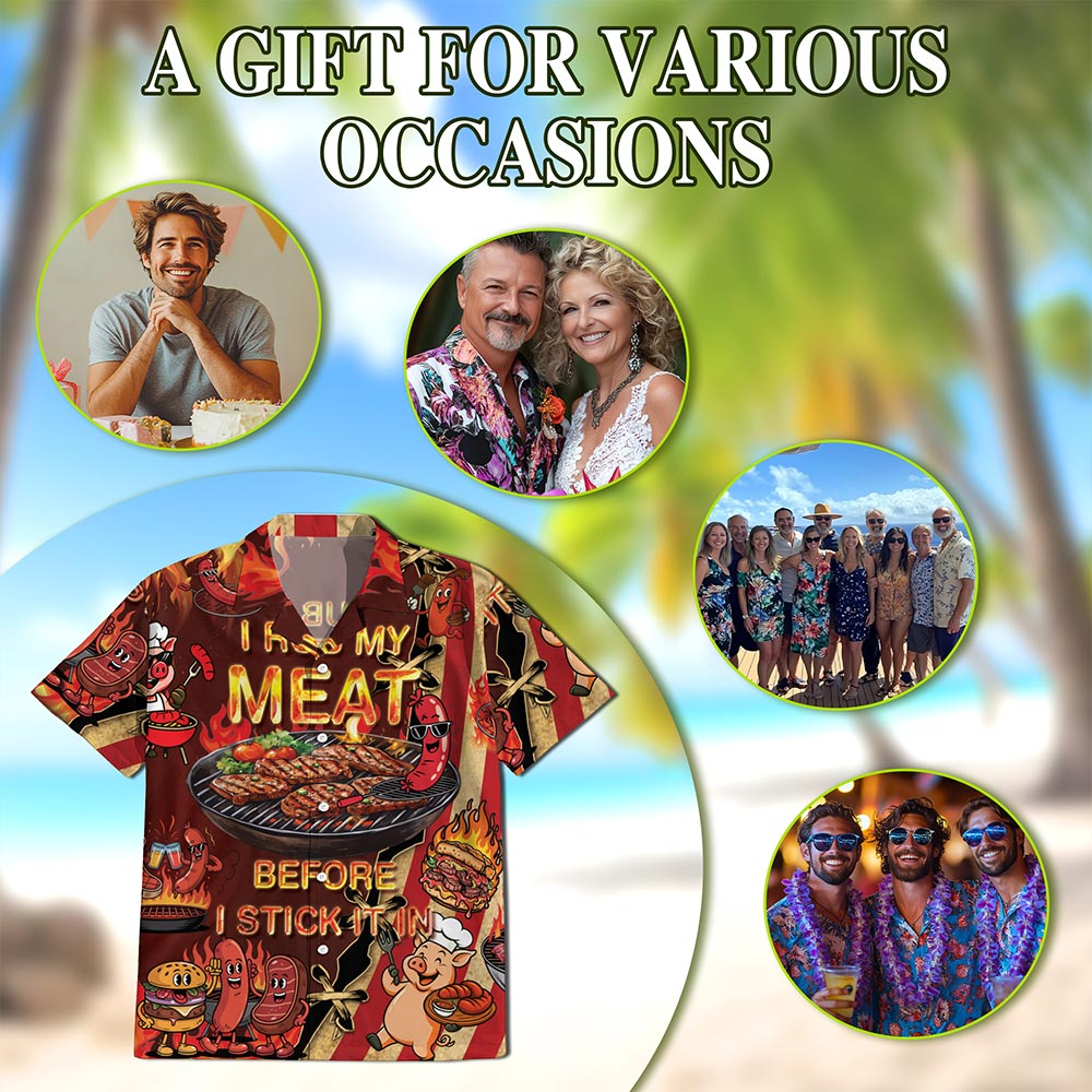 Netecom I Rub My Meat Hawaiian Shirt for Men, Button Down Summer Beach Short Sleeve, S-5XL