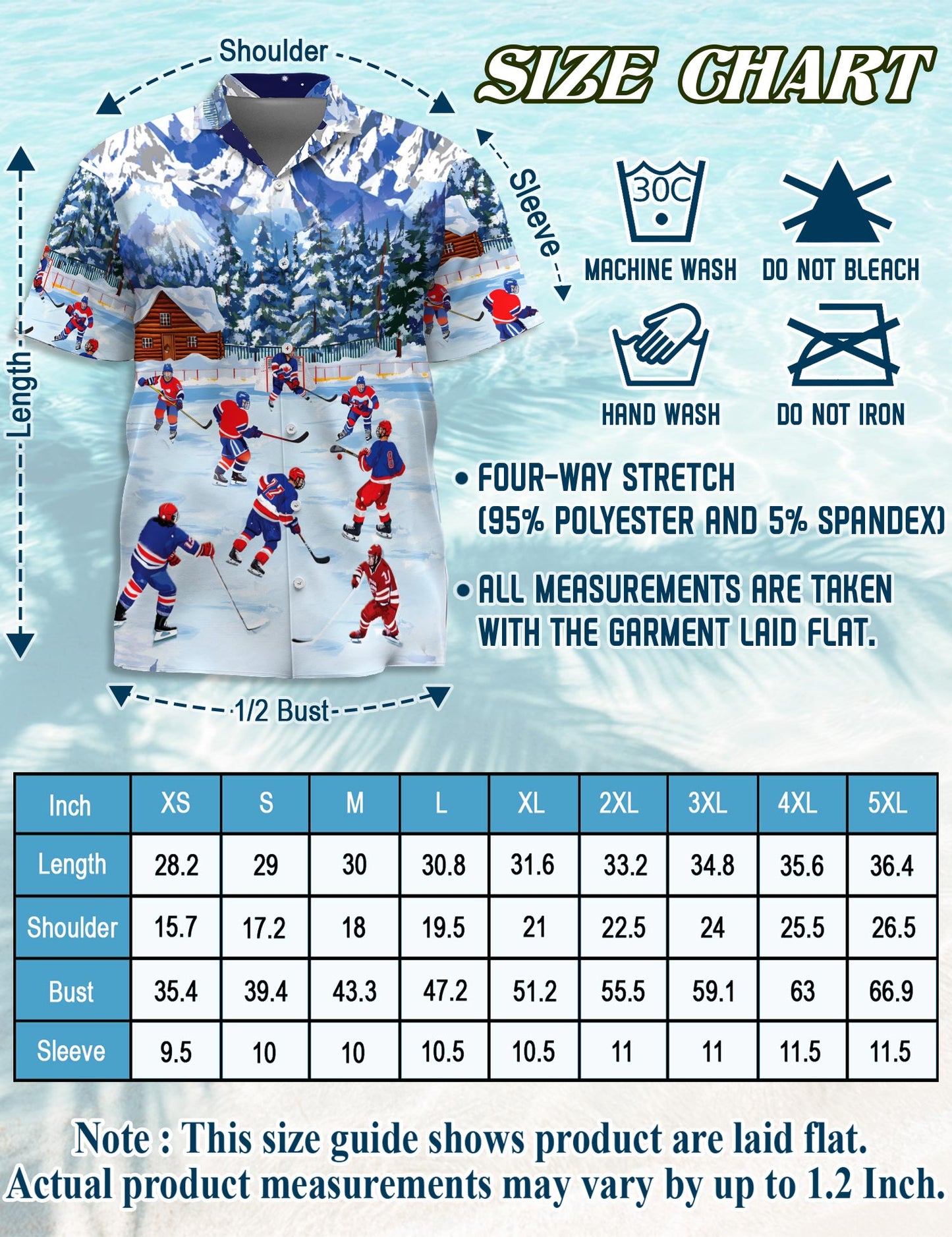 Netecom Ice Hockey Hawaiian Shirt for Men, Button Down Summer Beach Short Sleeve, Sizes S-5XL