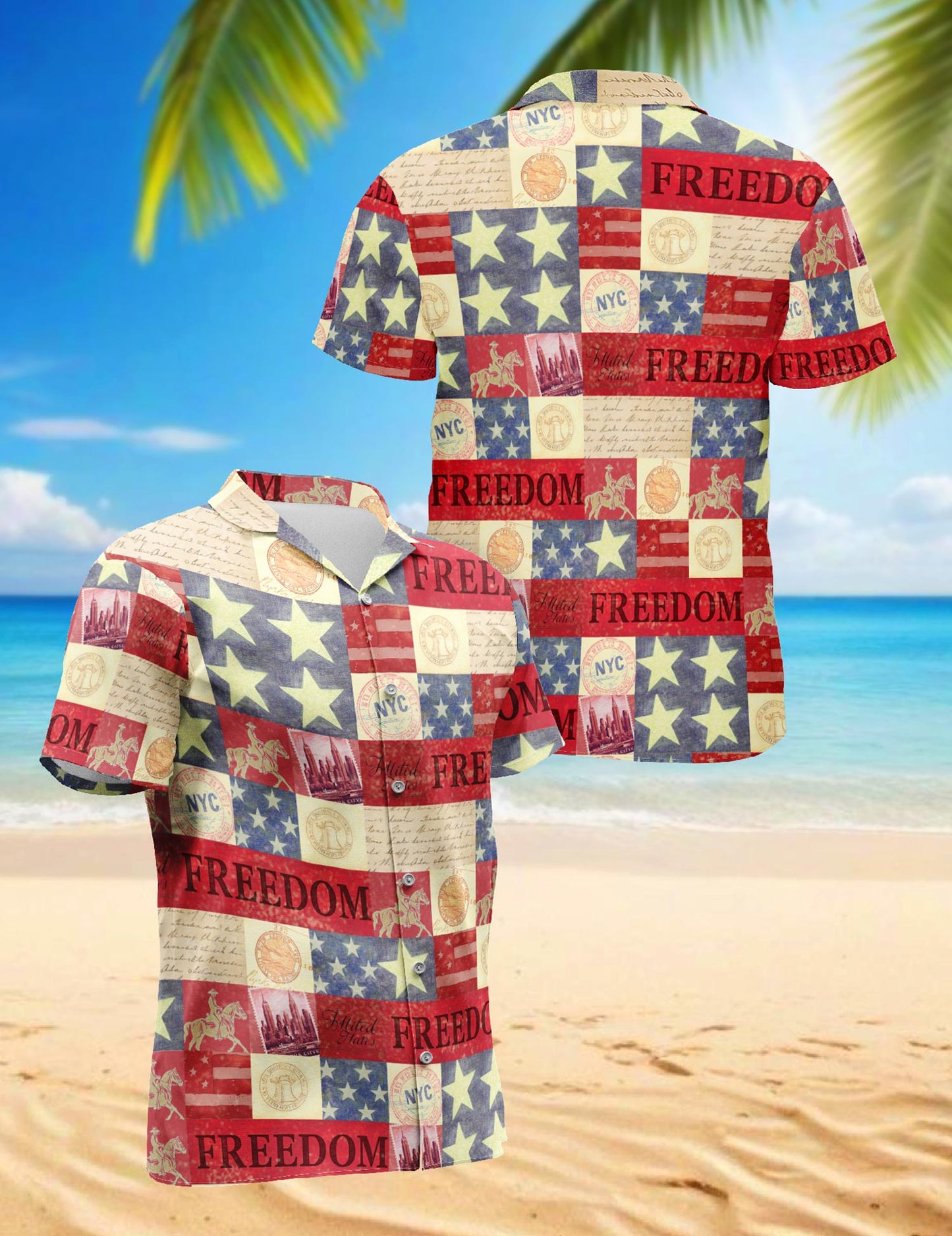 Netecom Independence Day Hawaiian Shirt for Men, Patriotic US Flag Style, Button Down Summer Beach Short Sleeve, S-5XL