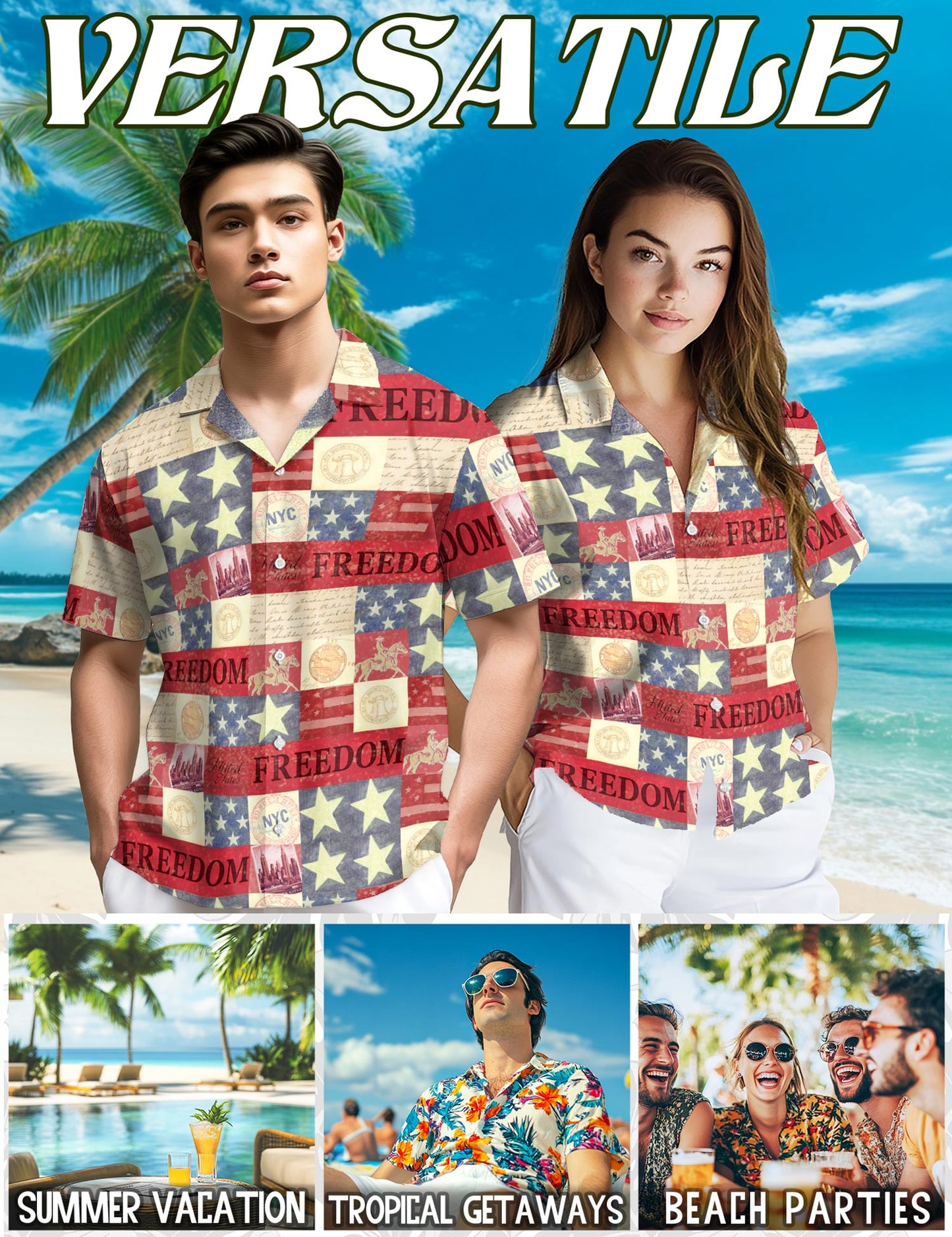 Netecom Independence Day Hawaiian Shirt for Men, Patriotic US Flag Style, Button Down Summer Beach Short Sleeve, S-5XL