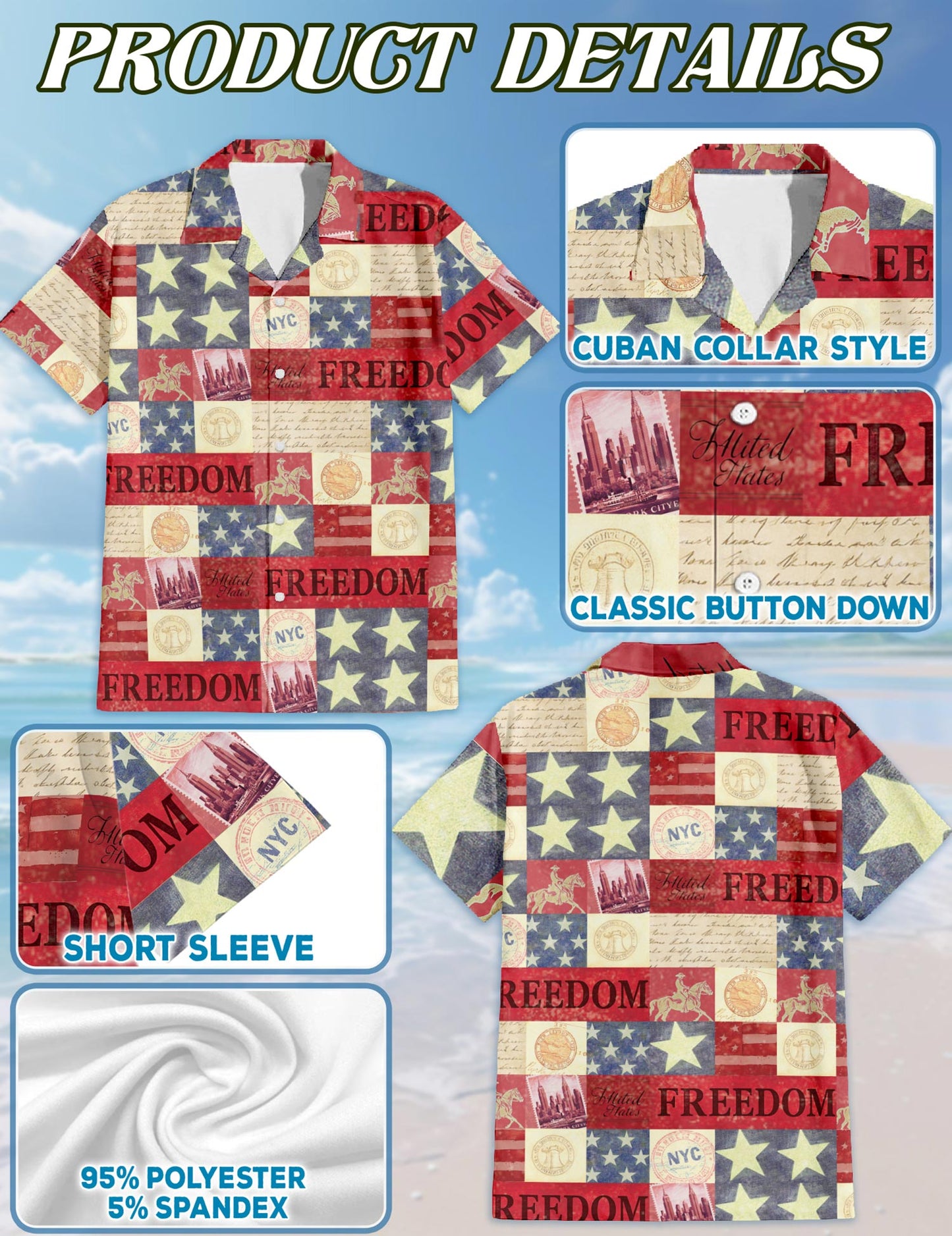 Netecom Independence Day Hawaiian Shirt for Men, Patriotic US Flag Style, Button Down Summer Beach Short Sleeve, S-5XL