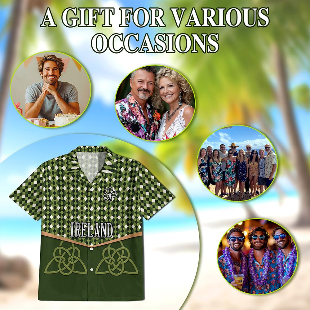Netecom Ireland St Patrick's Day Hawaiian Shirt for Men, Unisex Button Down Summer Beach Short Sleeve, Retro Style, S-5XL