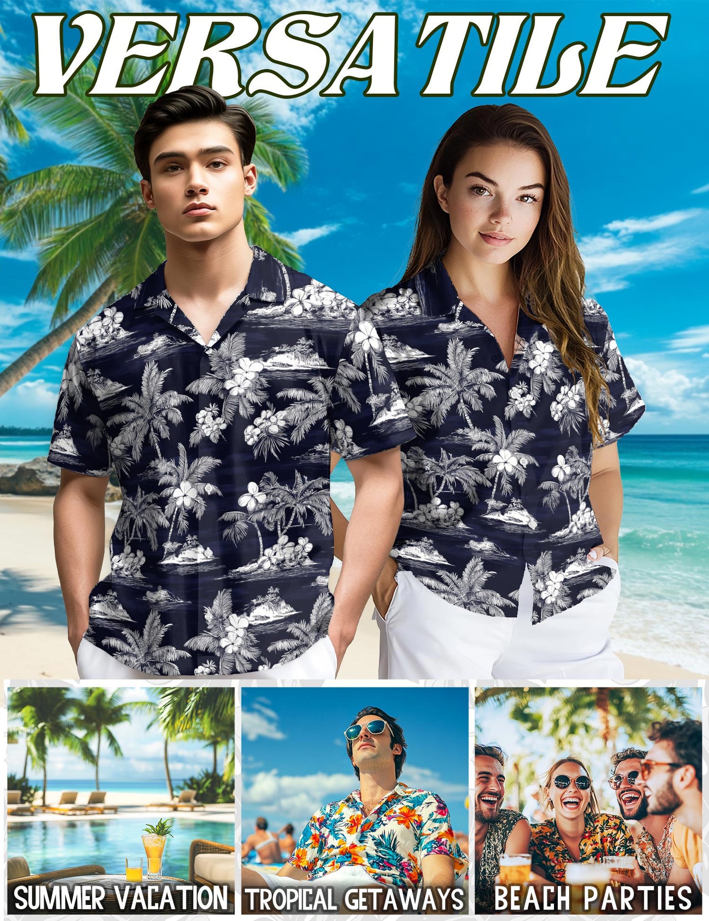 Netecom Island Hawaiian Shirt for Men, Tropical Style, Button Down Summer Beach Short Sleeve, S-5XL