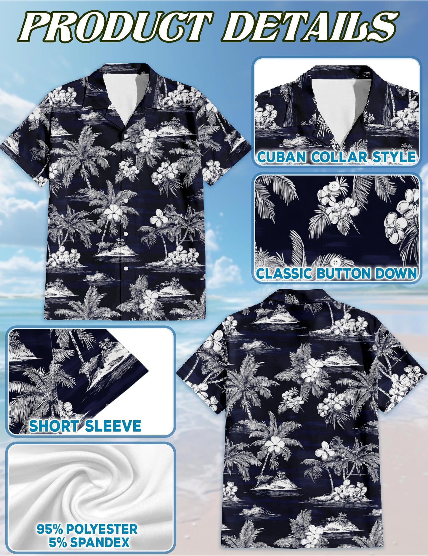 Netecom Island Hawaiian Shirt for Men, Tropical Style, Button Down Summer Beach Short Sleeve, S-5XL
