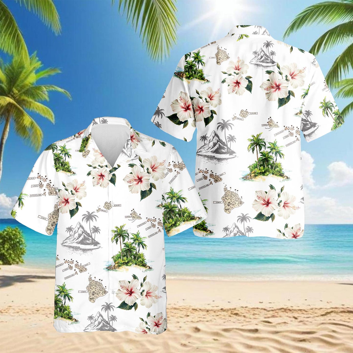 Netecom Islands White Hawaiian Shirt for Men