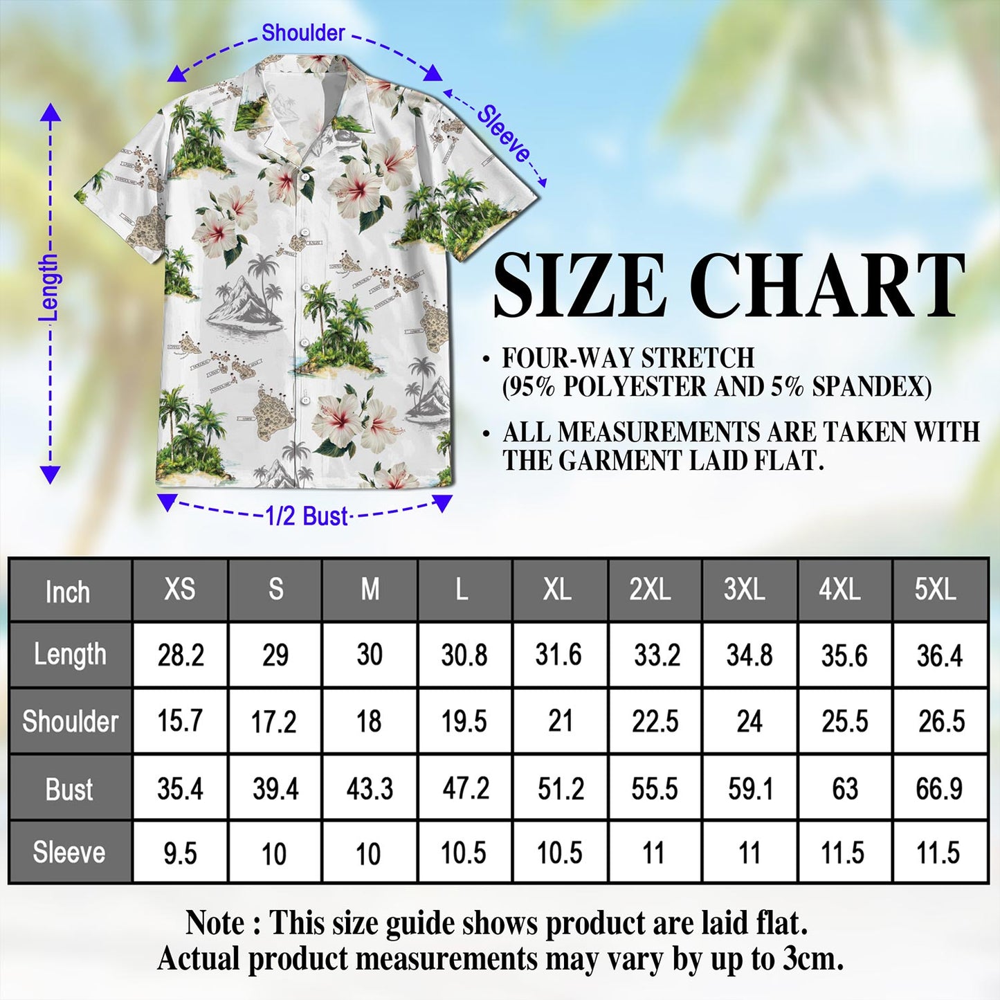 Netecom Islands White Hawaiian Shirt for Men, Button Down Summer Beach Short Sleeve, Tropical Style, Sizes S-5XL